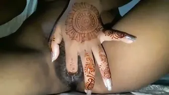 She Fingers Herself With Freshly Done Mehendi On Her Hands