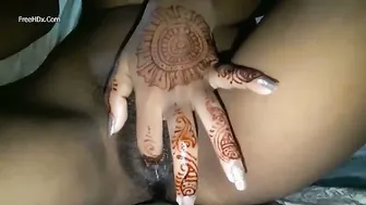 She Fingers Herself With Freshly Done Mehendi On Her Hands