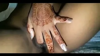 She Fingers Herself With Freshly Done Mehendi On Her Hands