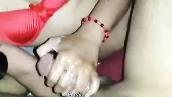 Indian Wife Giving Wild Oiled Handjob Massaging Cock And Balls