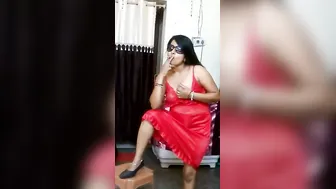 Smoking Aunty Playing With Her Own Boobs Squeezing Them Tight