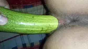 Husband Stuffing Huge Cucumber Deep Inside Wife Pussy Moaning