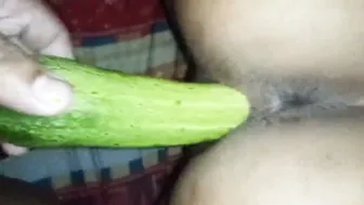Husband Stuffing Huge Cucumber Deep Inside Wife Pussy Moaning