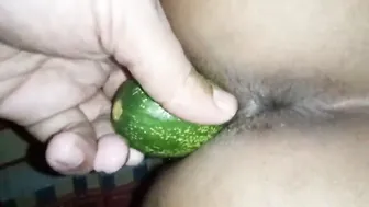 Husband Stuffing Huge Cucumber Deep Inside Wife Pussy Moaning