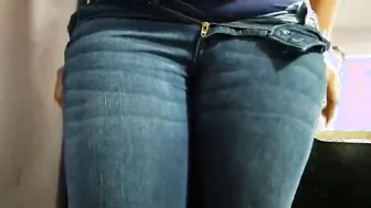 Wife Stripping Off Her Jeans And Panties Revealing Juicy Pussy
