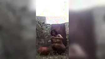 Village Girl Bathing Outside In The Open Caught On Camera