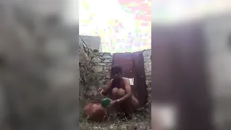 Village Girl Bathing Outside In The Open Caught On Camera