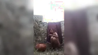 Village Girl Bathing Outside In The Open Caught On Camera