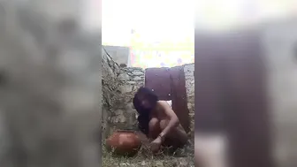 Village Girl Bathing Outside In The Open Caught On Camera