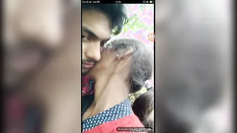 Village Lovers Kissing Outdoors While GF Flashes Her Tits