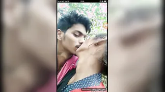 Village Lovers Kissing Outdoors While GF Flashes Her Tits
