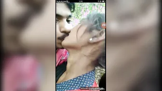 Village Lovers Kissing Outdoors While GF Flashes Her Tits