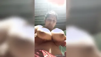 Horny Married Woman Flaunting Her Massive Natural Tits Alone