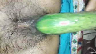 My Horny Wife Masturbating Her Pussy With Cucumber On Our Bed