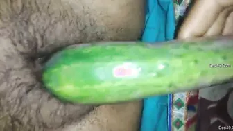 My Horny Wife Masturbating Her Pussy With Cucumber On Our Bed