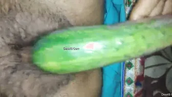My Horny Wife Masturbating Her Pussy With Cucumber On Our Bed