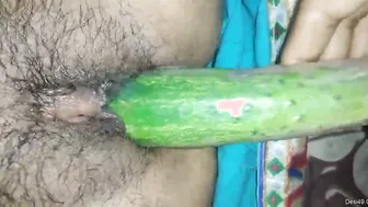 My Horny Wife Masturbating Her Pussy With Cucumber On Our Bed