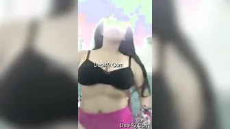 Watching My Girl Strip Naked Showing Off Her Huge Bouncing Tits