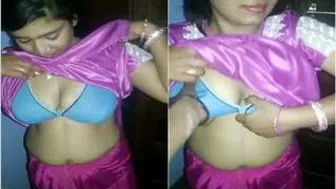 Married Bhabhi Stripping Topless Showing Off Her Big Tits Alone
