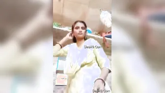 Village Bhabhi Exposing Her Huge Tits And Hairy Pussy Outdoors
