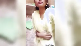 Village Bhabhi Exposing Her Huge Tits And Hairy Pussy Outdoors
