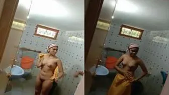 Spying On Sexy Neighbor Girl Bathing Caught Her Fully Exposed