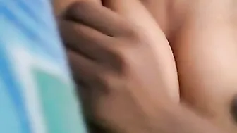 Horny GF Playing With Her Soft Boobs Moaning For Him