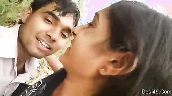 Cheating Lovers Kissing And Touching Outdoors Behind Her House