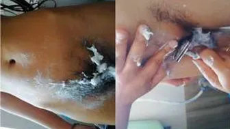 Lover Carefully Shaving His GFs Smooth Pussy At Home Now
