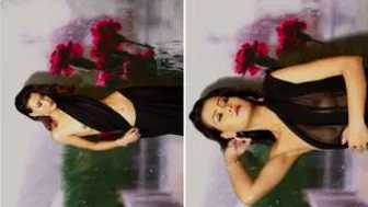 Slutty GF Posing In Sexy Black Saree Showing Cleavage