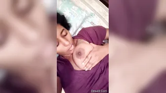 Cute GF Playing With Her Soft Boob Teasing Him Hard