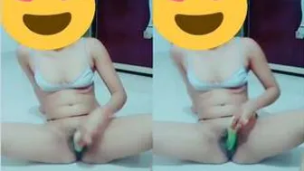 Horny Village Girl Fucking Herself With Fresh Cucumber At Home