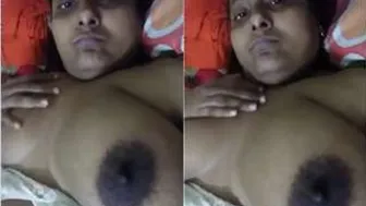 Horny Wife Playing With Her Huge Natural Tits In The Bedroom