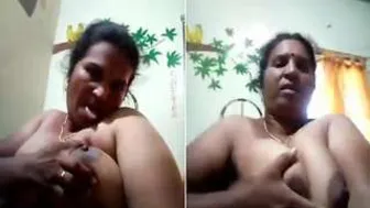 Married Bhabhi Playing With Her Own Big Milky Boobs On Camera