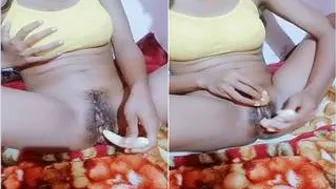 Naughty GF Pleasuring Herself With Banana In Bedroom