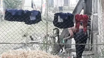 Village Married Woman Bathing Naked Outdoors Filmed By Neighbor