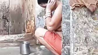 Village Bhabhi Bathing Outdoors Caught On My Hidden Mobile Phone