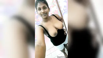 Cute Girl Shyly Revealing Her Perky Tits On Camera For The First