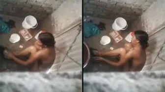 Bhabhi Bathing Completely Naked Caught On Hidden Bathroom Camera