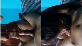 Sweet Looking Desi Girl On Her Knees Servicing His Thick Cock