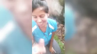 His GF Sucking Him Outdoors Before He Cums On Her Face