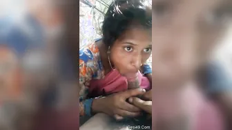 Village Girl Giving Sloppy Blowjob Outdoors Behind The Farm