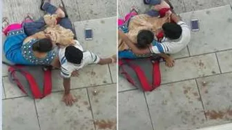 Desi Couple Jerking Him Off Outdoors Hidden Behind The Bushes