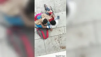 Desi Couple Jerking Him Off Outdoors Hidden Behind The Bushes