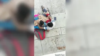 Desi Couple Jerking Him Off Outdoors Hidden Behind The Bushes