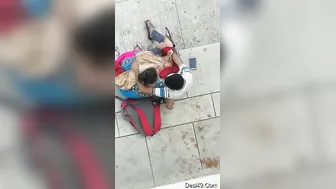 Desi Couple Jerking Him Off Outdoors Hidden Behind The Bushes