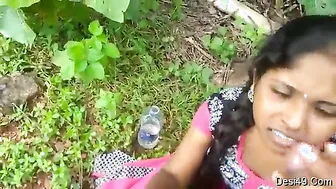 Village Girl Giving Sloppy Blowjob Outdoors Behind The Fields