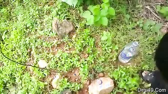 Village Girl Giving Sloppy Blowjob Outdoors Behind The Fields
