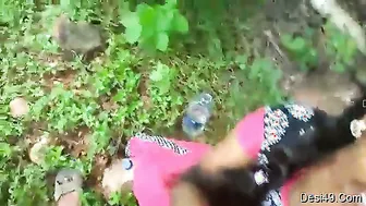 Village Girl Giving Sloppy Blowjob Outdoors Behind The Fields