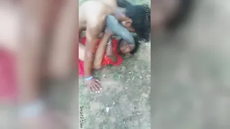 Young Guy Pounding This Older Woman Outdoors Behind The House